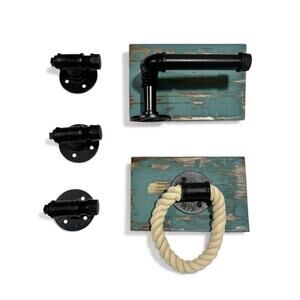 Rustic Toilet Paper Holder w Shelf Farmhouse Industrial Bathroom Set 5 PCS New